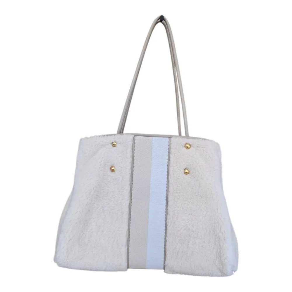 Kate Spade New York Everything Racing Stripe Faux Shearling Cream Tote Bag